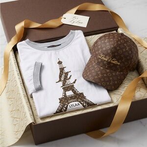 Louis Vuitton White Tee & Brown Monogram Cap Set